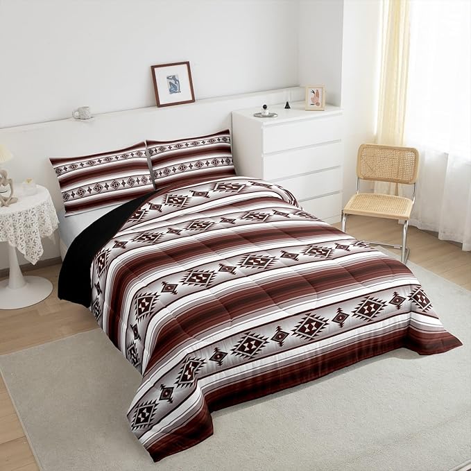 Erosebridal Farmhouse Bohemian Quilt Bedding Sets Toddler Boho Aztec Bedding Set American Native Southwestern Comforter Set for Kids Adults Ethnic Tribal Mexican Bed Set Rustic Cabin Decor 2 Pcs