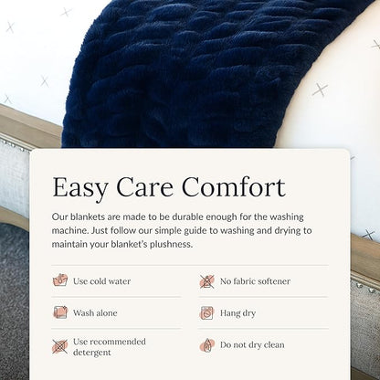 Minky Couture Hugs Blanket - Extra Plush Blanket for Premium Gifting - Stretchy Bubbled Cozy Throw - Silky Smooth - Durable & Machine-Washable - Travel-Friendly - Adult, Navy