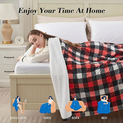 Westinghouse Full Size Heated Blanket Electric Blanket, Flannel & Sherpa Heating Blanket with10 Heating Levels & 1 to 12 Hours Heating Time Settings, Fast Heating Blanket Red Plaid, 72x84 Inches
