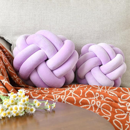 Knot Ball Pillow, Round Decorative Throw Pillows Cushion, 11 Inch Lilac Soft Plush Knotted Pillows Pillow, Modern Home Throw Knot Decorative Cushion