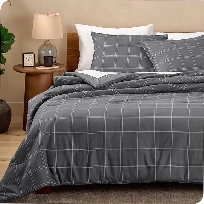 Bare Home Comforter Set - Twin/Twin Extra Long - Ultra-Soft - Goose Down Alternative - Premium 1800 Series - All Season Warmth Comforter (Twin/Twin XL, Modern Plaid - Grey/White)