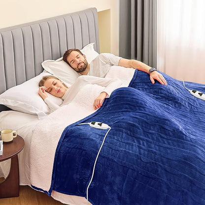 greenoak Heated Blanket Electric Queen Size 84"X90" Dual Control, Heating Blanket with 10 Heat Levels 1/2/4/6/8 Hours Auto-Off, Sherpa Soft Warm Christmas Blanket, Sea Blue