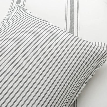 Lush Decor Farmhouse Stripe Reversible Cotton Comforter Set - 3 Piece Cozy Pinstripe Bedding Set - Classic Modern Rustic Charm Bedroom Decor - King, Dark Gray