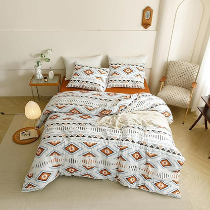 Cottonight Aztec Beige and Khaki Comforter Set Queen Farmhouse Western Ethnic Bedding Comforter Set Queen Tribal Rustic Blanket Quilts Soft Breathable Bohemian Native Geometic Comforter Set, Mocha