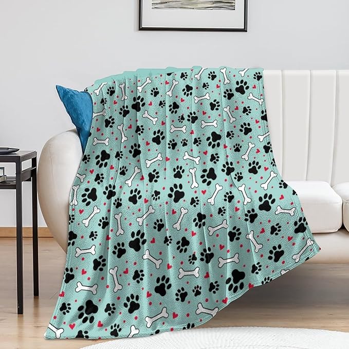 Personalized Paw Print Dog Blanket With Pets Name, Custom Pet Name Blanket for Small Medium Large Dogs, Customized Puppy Blanket, Dog Memorial Throw Blanket Gift for Dog Lovers Mom Dad