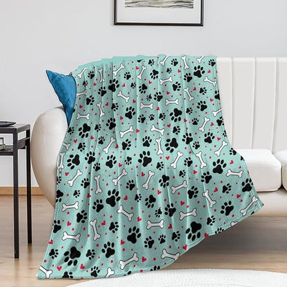 Personalized Paw Print Dog Blanket With Pets Name, Custom Pet Name Blanket for Small Medium Large Dogs, Customized Puppy Blanket, Dog Memorial Throw Blanket Gift for Dog Lovers Mom Dad