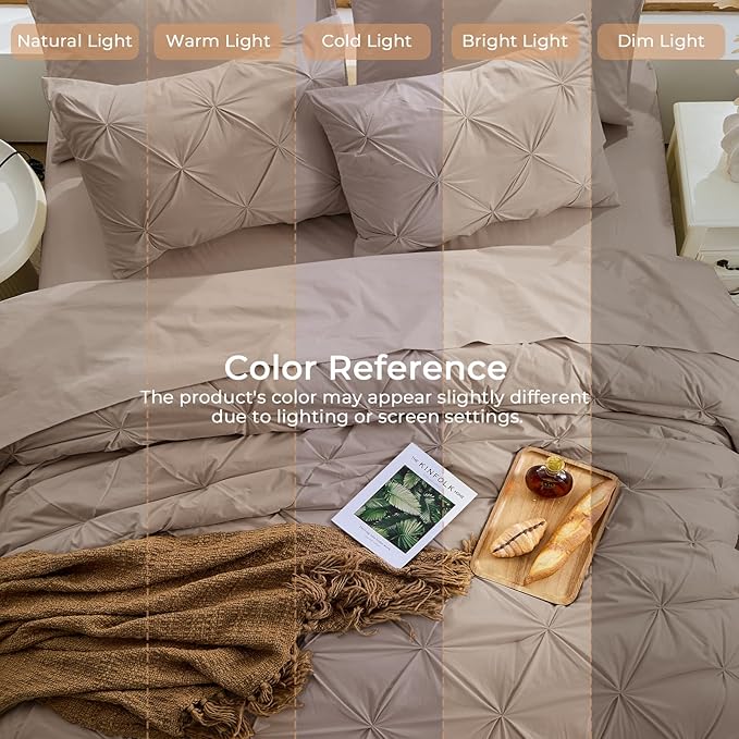 Sasttie Full Size Comforter Set, 7-Piece Bed in a Bag, Pintuck Bedding Set for All Season, Includes Comforter, Flat Sheet, Fitted Sheet, Pillowcases and Pillowshams, Dark Linen