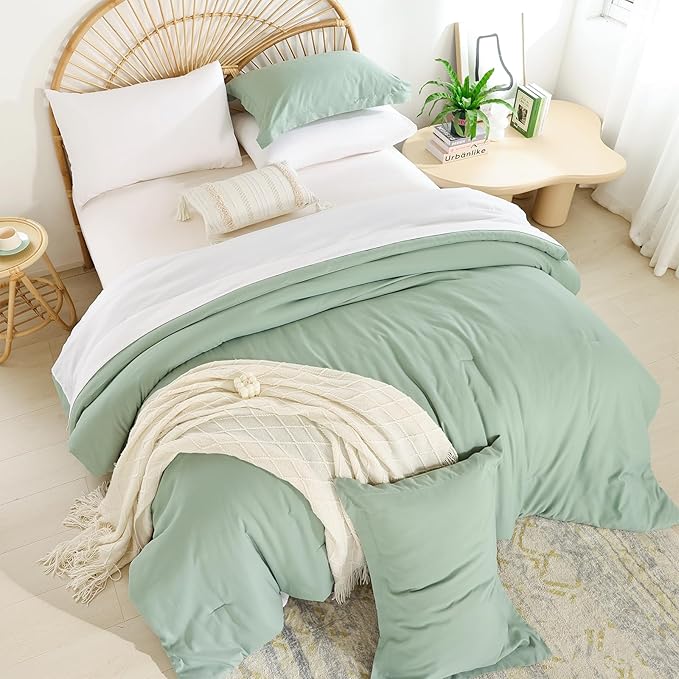 weigelia Twin Comforter Set 5 Pieces Sage Green Comforter Set Bed in a Bag Twin Bedding Set Soft Lightweight Comforters Set with Sheets for All Season