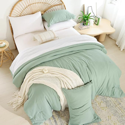 weigelia Twin Comforter Set 5 Pieces Sage Green Comforter Set Bed in a Bag Twin Bedding Set Soft Lightweight Comforters Set with Sheets for All Season