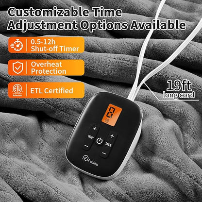 Heated Electric Blanket - Soft Flannel Electric Throw Heating Blanket with 6 Heat Settings Full Size 77" × 84" Gray - Velvet & Sherpa