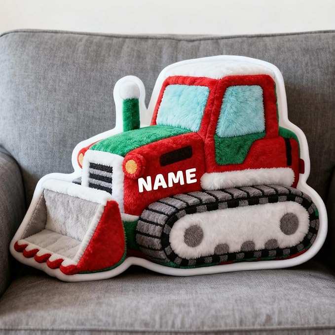 Custom Bulldozer Shaped Pillow Personalized Double-Sided Printed Cute Pillow Customized Christmas Party Commemorative Gift Sofa Decorative for Boys and Girls 8-32in