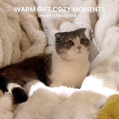 Electric Heated Blanket for Girls & Women, Soft & Luxurious, Faux Rabbit Fur Heating Throw Blankets, 6 Heat Settings, Overheat Protection, Quick Heating, Memory Function, Gift-Ready Design, 50"x60"