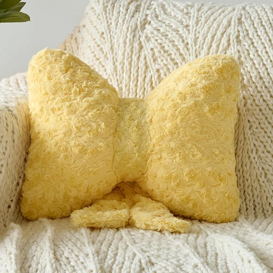 Bow Pillow, Decorative Bow Pillows with Soft Plush for Couch Bed, Bow Shaped Throw Pillow Room Decor for Bedroom, Bow Decorative Pillow for Living Room (Goose Yellow, Large-16 Inches)