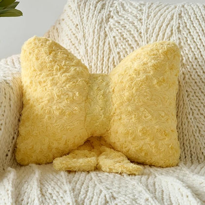 Bow Pillow, Decorative Bow Pillows with Soft Plush for Couch Bed, Bow Shaped Throw Pillow Room Decor for Bedroom, Bow Decorative Pillow for Living Room (Goose Yellow, Small-12 Inches)