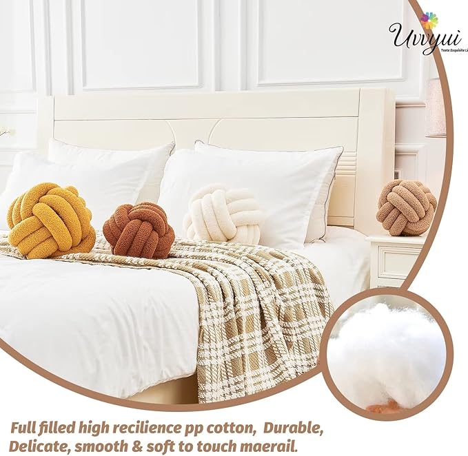 Uvvyui Knot Pillow Ball, Soft Home Decorative Pillows, Round Throw Pillow, Handmade Knotted Plush Pillow, Round Boucle Pillow Cushion (8.6 Inches Khaki)