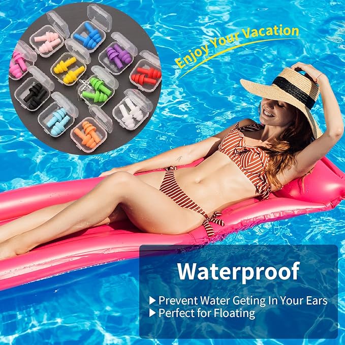 Silicone Earplugs for Swimming, Sleeping, Snoring, Work, Concerts - Noise Cancelling, Reusable Ear Protection, 8 Pairs