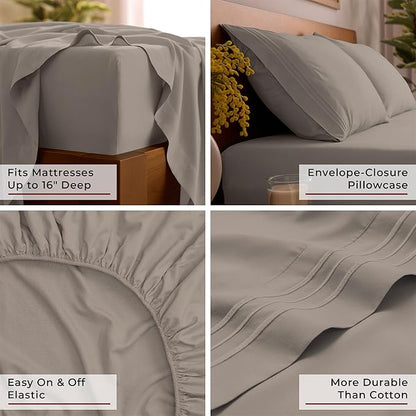 Mellanni Queen Sheets Set - 4 PC Iconic Collection Bedding - Hotel Luxury, Extra Soft, Cooling Bed Sheets - Wrinkle, Fade, Stain Resistant (Queen, Tan)
