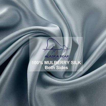 ALASKA BEAR Natural Silk Pillowcase, Hypoallergenic, 19 Momme, 600 Thread Count 100 Percent Mulberry Silk, Standard Size with Hidden Zipper(1, Haze Blue)