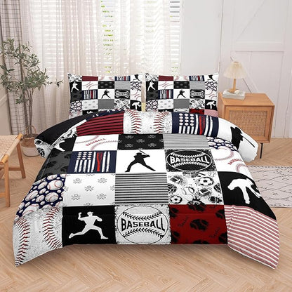 NINENINE 5PCS Baseball Comforter Set for Boys Twin Size Bedding Sets Sports Comforter Baseball Bedding (1Comforter, 1Flat Sheet, 1Fitted Sheet, 2Pillowcases)