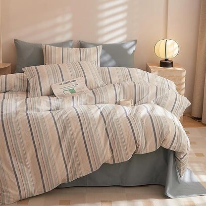 HighBuy Bohemian Gingham Comforter Set Full Size Aztec Geometric Bedding Set Soft Breathable Blue Grey Stripe Fluffy Comforter Sets Boho Comforter with 2 Pillowcases(20"x26")