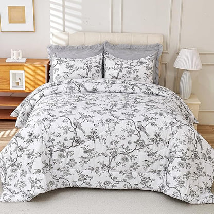 EVENHUG Queen Comforter Set 7 Pieces Lightweight Soft Queen Size Comforters for All Season Floral Bedding Sets Bed in a Bag with Flat Sheet and Fitted Sheet Pillowcases (90"x90")
