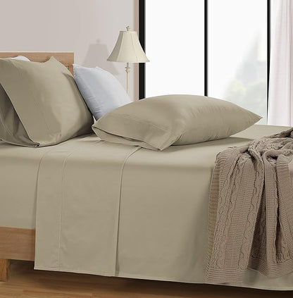 LANE LINEN 600 Thread Count 100% Mercerized Cotton Full Bed Sheets Set, Ultra Soft Sateen Weave Fully Elasticized Fitted, Soft & Comfy Natural Cooling Full Sheet & Pillowcase Set - Linen
