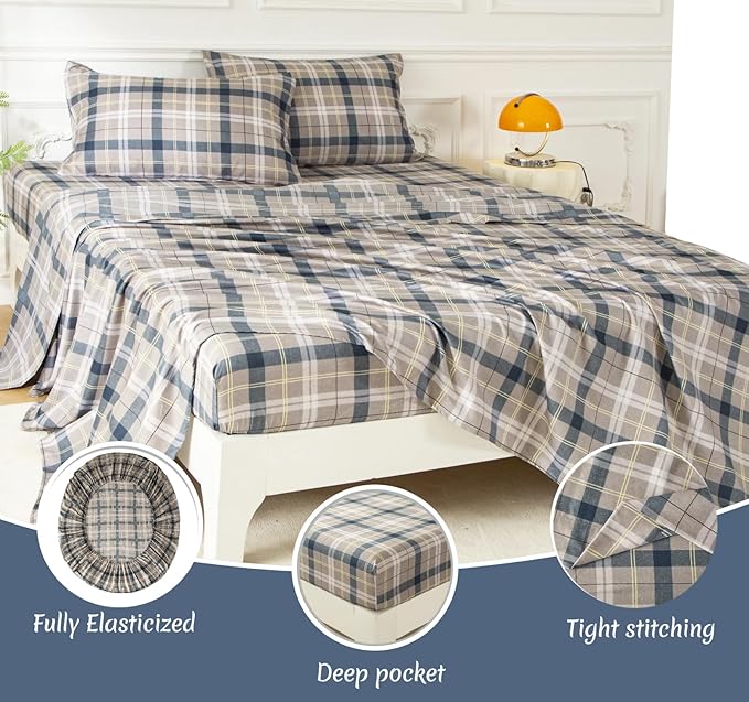 SDY 7PCS Full Gingham Comforter and Sheet Set，Plaid Bedding Set with 1*Comforter,1* Flat Sheet, 1*Fitted Sheet,2*Pillowcases and 2*PillowcaseShams，Super Soft Microfiber Bedding Sheet Sets