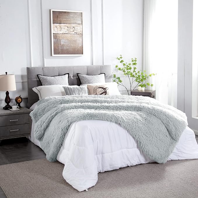 JONIYEAR Oversized Decorative Fluffy Faux Fur Throw Blanket Twin Size 60" x 71",Soft Large Luxury Lightweight Furry Blanket, Accent Cozy Shaggy Plush Thick Warm Fuzzy Blankets for Winter Bed Sofa,Grey