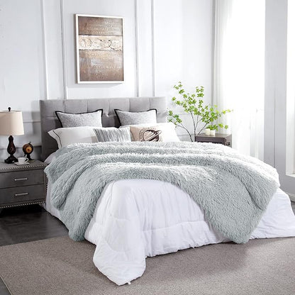 JONIYEAR Oversized Decorative Fluffy Faux Fur Throw Blanket Twin Size 60" x 71",Soft Large Luxury Lightweight Furry Blanket, Accent Cozy Shaggy Plush Thick Warm Fuzzy Blankets for Winter Bed Sofa,Grey