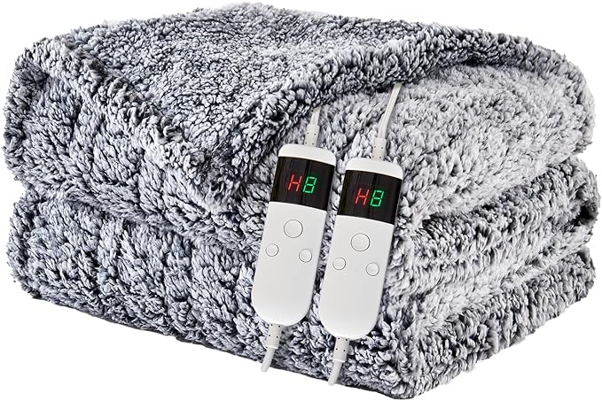 Heated Blanket Heated Queen, Electric Blanket 84"x90" Heating Blanket with 8 Hours Auto Off 10 Fast Heating Levels Machine Washable Sherpa Heated Blanket with Overheating Protection