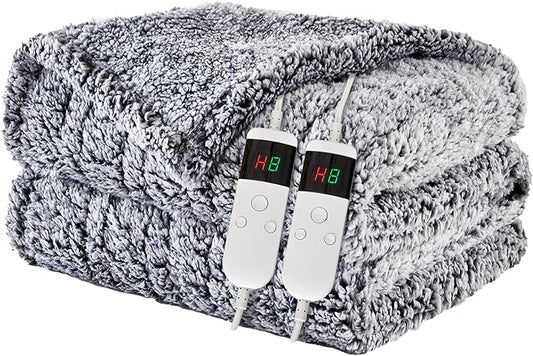 Heated Blanket Heated Queen, Electric Blanket 84"x90" Heating Blanket with 8 Hours Auto Off 10 Fast Heating Levels Machine Washable Sherpa Heated Blanket with Overheating Protection
