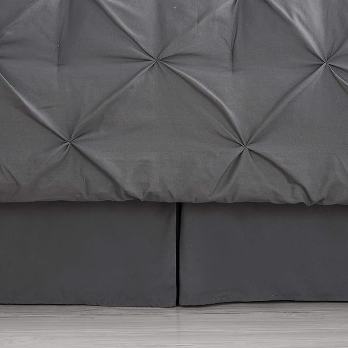 King Size Comforter Set 8 Piece Bed in a Bag with Bed Skirt, Fitted Sheet, Flat Sheet, 2 Pillowcases, 2 Pillow Shams, King, Pintuck Gray