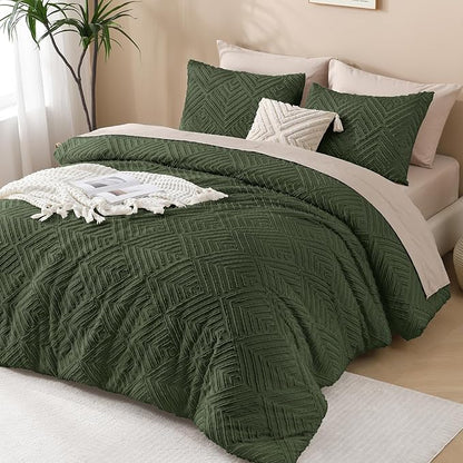 Andency Olive Green California King Comforter Qversized 120''x98'', 3 Pieces Boho Bedding Set & Collections, Farmhouse Tufted Fluffy Bed Set (1 Comforter, 2 Pillowcases)