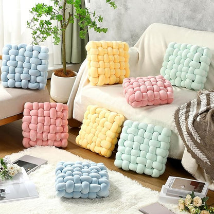 Wenqik 2 Pcs Knot Pillows Square Knotted Plush Throws Soft Accent Pillows Decoration Cushion for Couch Home Office Living Room Bedroom Bed Sofa Decor, 12'' x 13''(Light Green,Crystal Velvet)