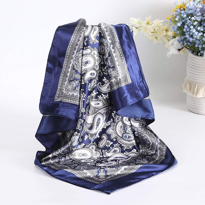 AWAYTR 35” Satin Large Square Head Scarves - 4PCS Silk Like Neck Scarf Hair Sleeping Wraps Satin Silk Scarfs for Women
