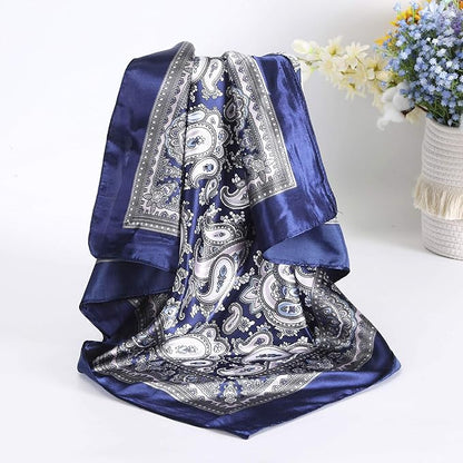 AWAYTR 35” Satin Large Square Head Scarves - 4PCS Silk Like Neck Scarf Hair Sleeping Wraps Satin Silk Scarfs for Women