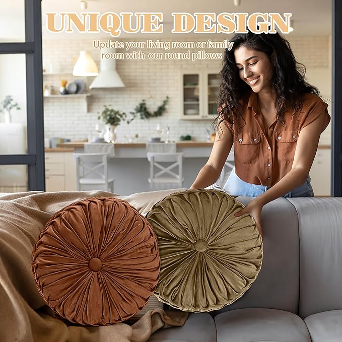 Yerliker 6 Pcs Floor Pillow Cushions 15inch Round Velvet Throw Pillows Colorful Flexible Cushions Alternative Pillows for Couch Chair Living Room Bedroom Home Office Decor(Fall Color)