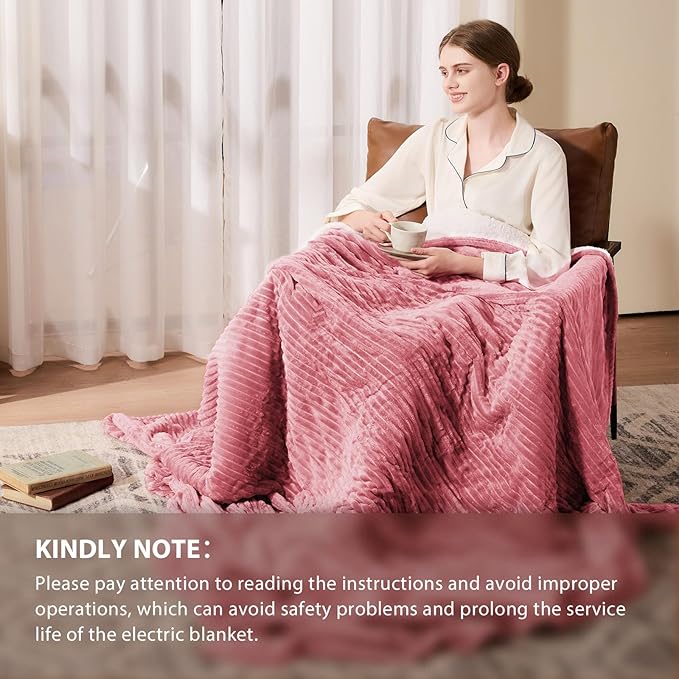 Homemate Electric Heated Blanket Queen Size - 84"x90" Heating Blanket Queen Size Dual Control 1/2/4/6/8 Hours Auto-Off 10 Heat Level Over-Heat Protection Soft Flannel Sherpa ETL Certification
