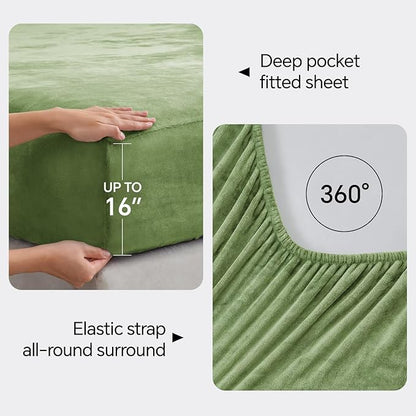 BEDELITE Flannel Sheets Full Size Green - Super Soft Fleece Sheets Set Fluffy Extra Plush, 4 Piece(Include Fitted Sheet, Flat Sheet, 2 Pillowcases)