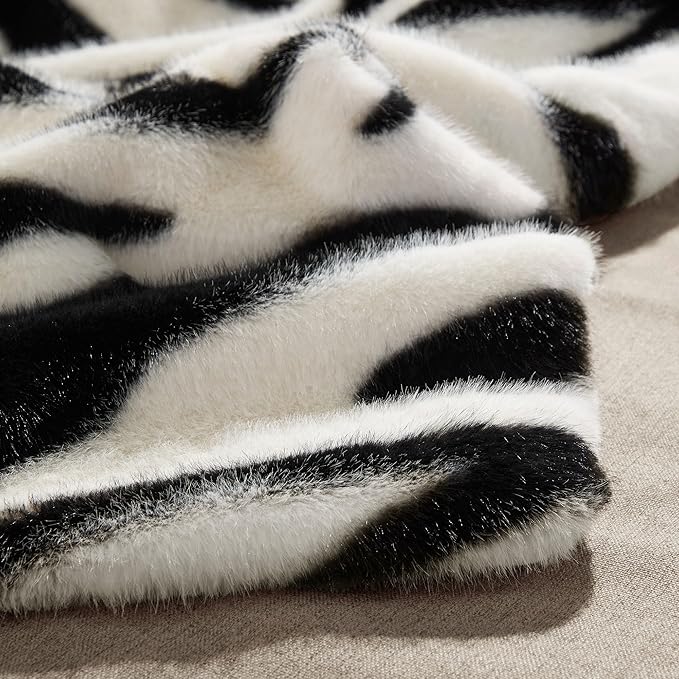 Luxury Faux Fur Heated Throw Blanket - Ultra Soft Plush Electric Blanket, 6 Heating Levels & 12 Hours Auto-Off, ETL Certified, Washable, Luxurious Gifts, Warm Neutral Abstract Stripe, 50''x60''