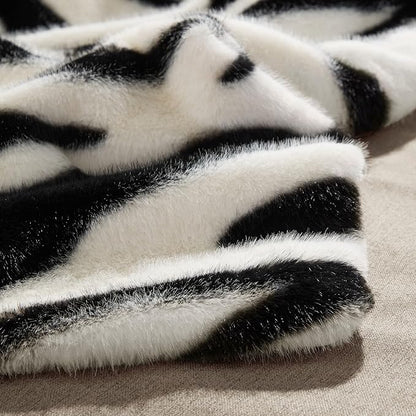 Luxury Faux Fur Heated Throw Blanket - Ultra Soft Plush Electric Blanket, 6 Heating Levels & 12 Hours Auto-Off, ETL Certified, Washable, Luxurious Gifts, Warm Neutral Abstract Stripe, 50''x60''