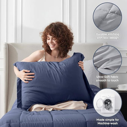 Nestl 5 Piece Twin Comforter Set – Navy Reversible Bed in a Bag – Complete Twin Size Bedding Set with Sheets, Pillowcase and Sham