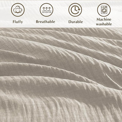 Geniospin Full Comforter Set - 7 Pieces Comforter Full Size, Solid Bedding Sets for All Season, Textured Bed in a Bag with Flat Sheet and Fitted Sheet, Pillowcases and Shams (Ivory, 80''x90'')