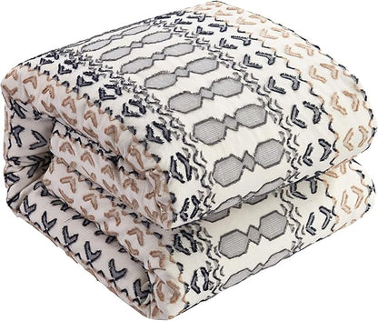 Chic Home Gabriella 5 Piece Cotton Comforter Set Farmhouse Theme Geometric Striped Pattern Design Bedding, Queen, Beige