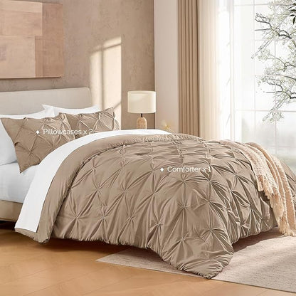 Andency Taupe Comforter Set Full, 3 Pieces Pinch Pleat Bedding Comforters & Sets, Soft Lightweight All Season Bed Set for Kids, Adults(79x90Inch)