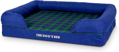 The Dog’s Bed Orthopedic Memory Foam Dog Bed with Bolsters, Oxford Fabric, Black Watch Tartan, L