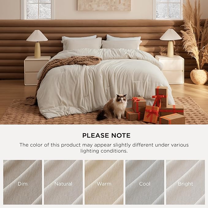 Bedsure Twin/Twin XL Comforter Set - Beige Soft Bedding for All Seasons, Cationic Dyed Bed Set, 2 Pieces, 1 Twin Size Comforter (68"x88") and 1 Pillow Sham (20"x26"+2")