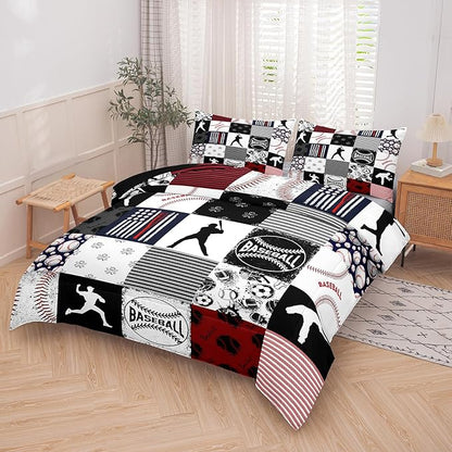 NINENINE 5PCS Baseball Comforter Set for Boys Twin Size Bedding Sets Sports Comforter Baseball Bedding (1Comforter, 1Flat Sheet, 1Fitted Sheet, 2Pillowcases)