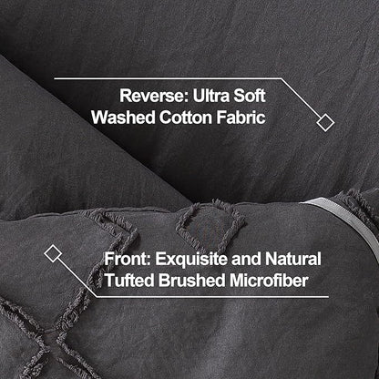 Andency Dark Gray Tufted Comforter Set Queen(90x90Inch), 3 Pieces(1 Tufts Comforter, 2 Pillowcases) Boho Textured Farmhouse Bed, Microfiber Down Alternative Geometric Bedding Set
