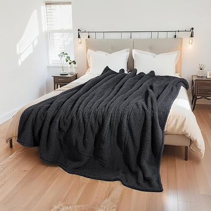 Electric Heated Blanket Full Size 72"×84" with 9 Heating Levels & 1-10Hs Auto Off，Double Sided Plush Sherpa, Energy Efficient, Machine Washable, for Couch & Bed, Black